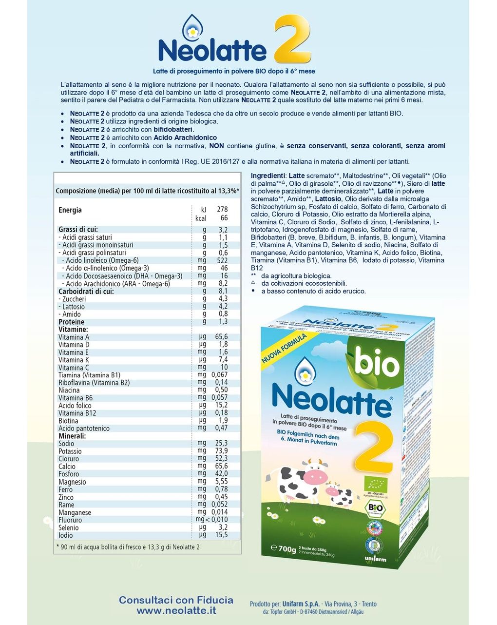 Latte in polvere 2 bio algal dha 2 x 350g 0-6 mesi - neolatte