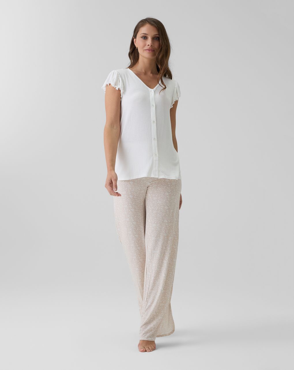 Pigiama allattamento due pezzi bianco/beige