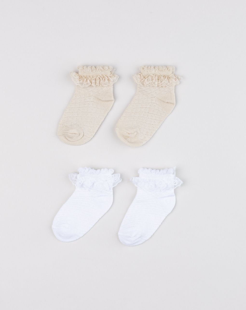 Pack 2 paia calzini neonata con rouches bianco/beige