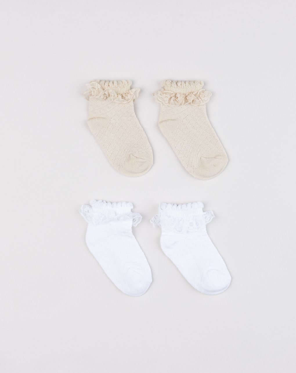 Pack 2 paia calzini neonata con rouches bianco/beige