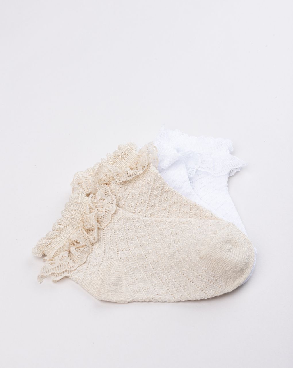 Pack 2 paia calzini neonata con rouches bianco/beige