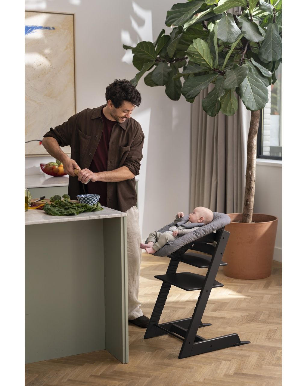 Pack seggiolone tripp trapp® nero sedia + babyset + newborn set antracite - personalizzabile - stokke®