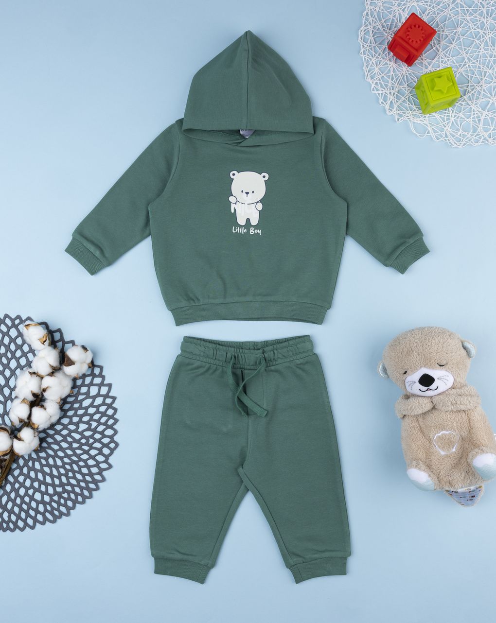Completo jogging bimbo verde orsetto
