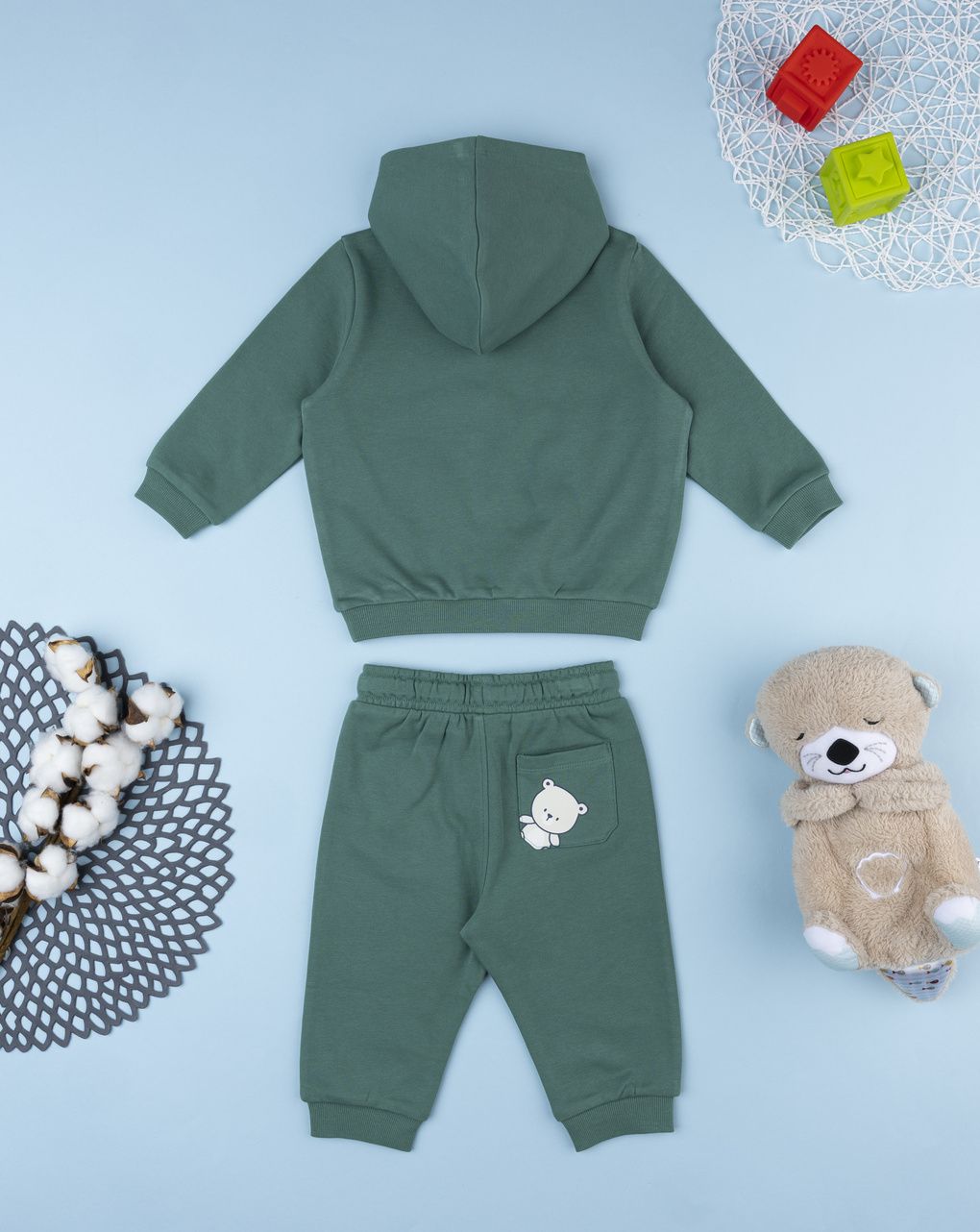 Completo jogging bimbo verde orsetto
