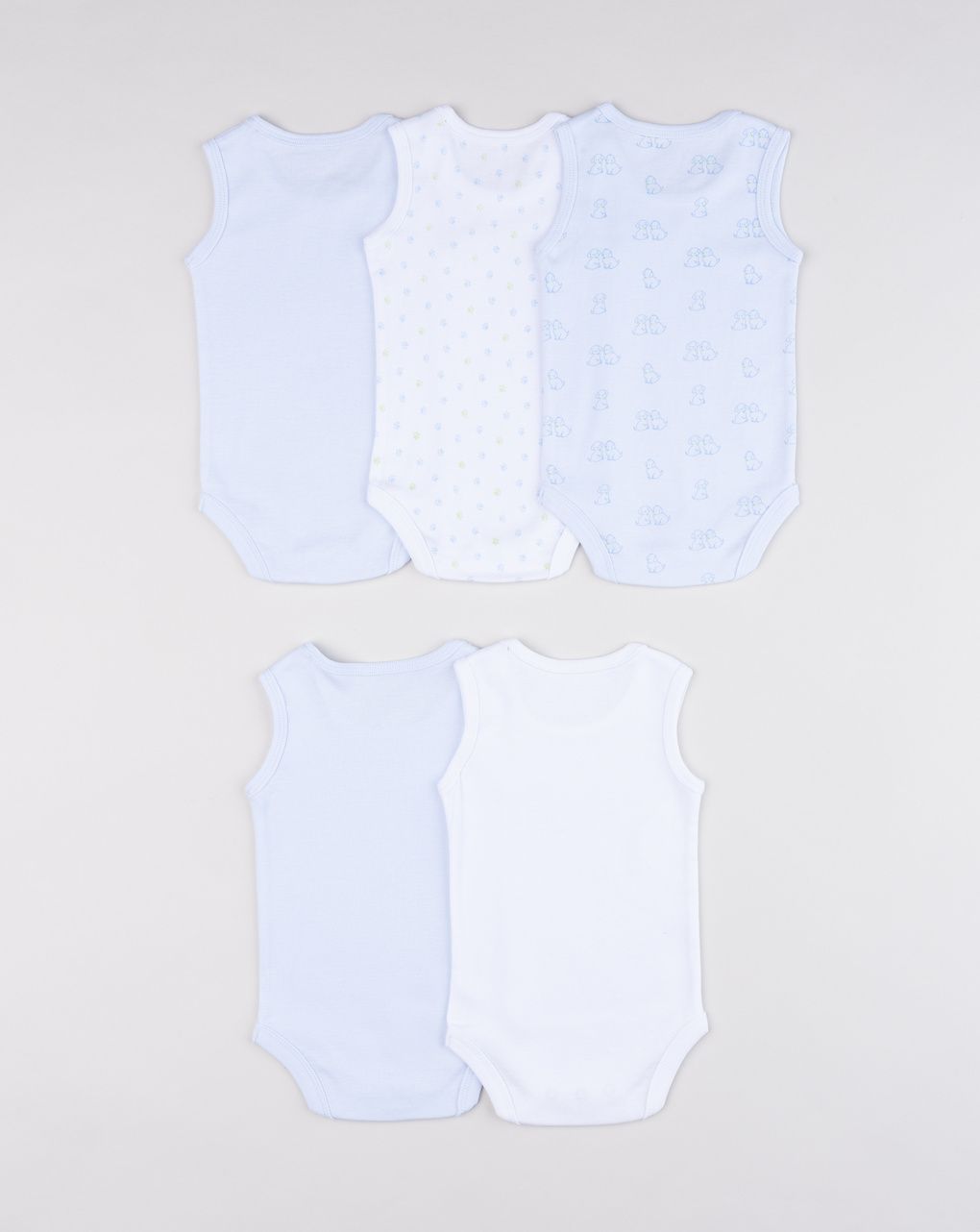 Pack 5 body neonato bianco/azzurro spalla larga