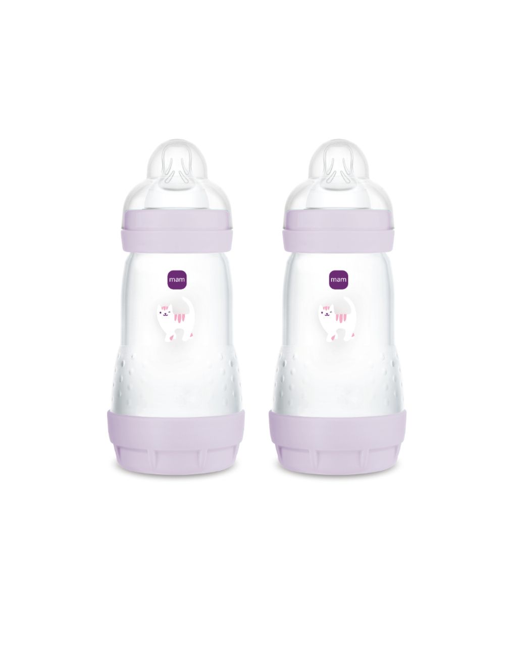 Mam biberon easy start 260 ml (set da 2), kit da 2 biberon anticolica per allattamento misto, lilla, 2+ mesi