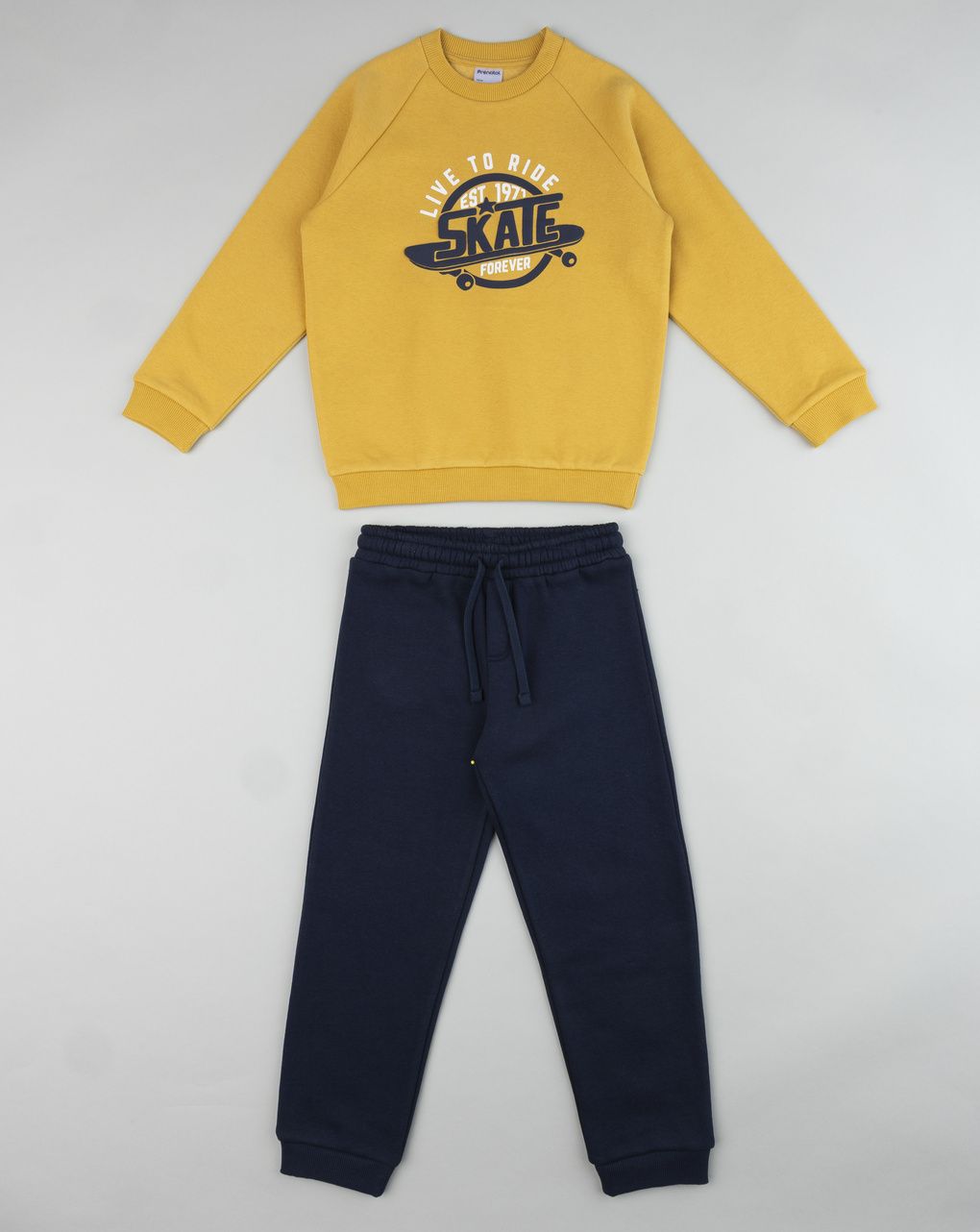 Completo jogger bambino giallo e blu con stampa skate