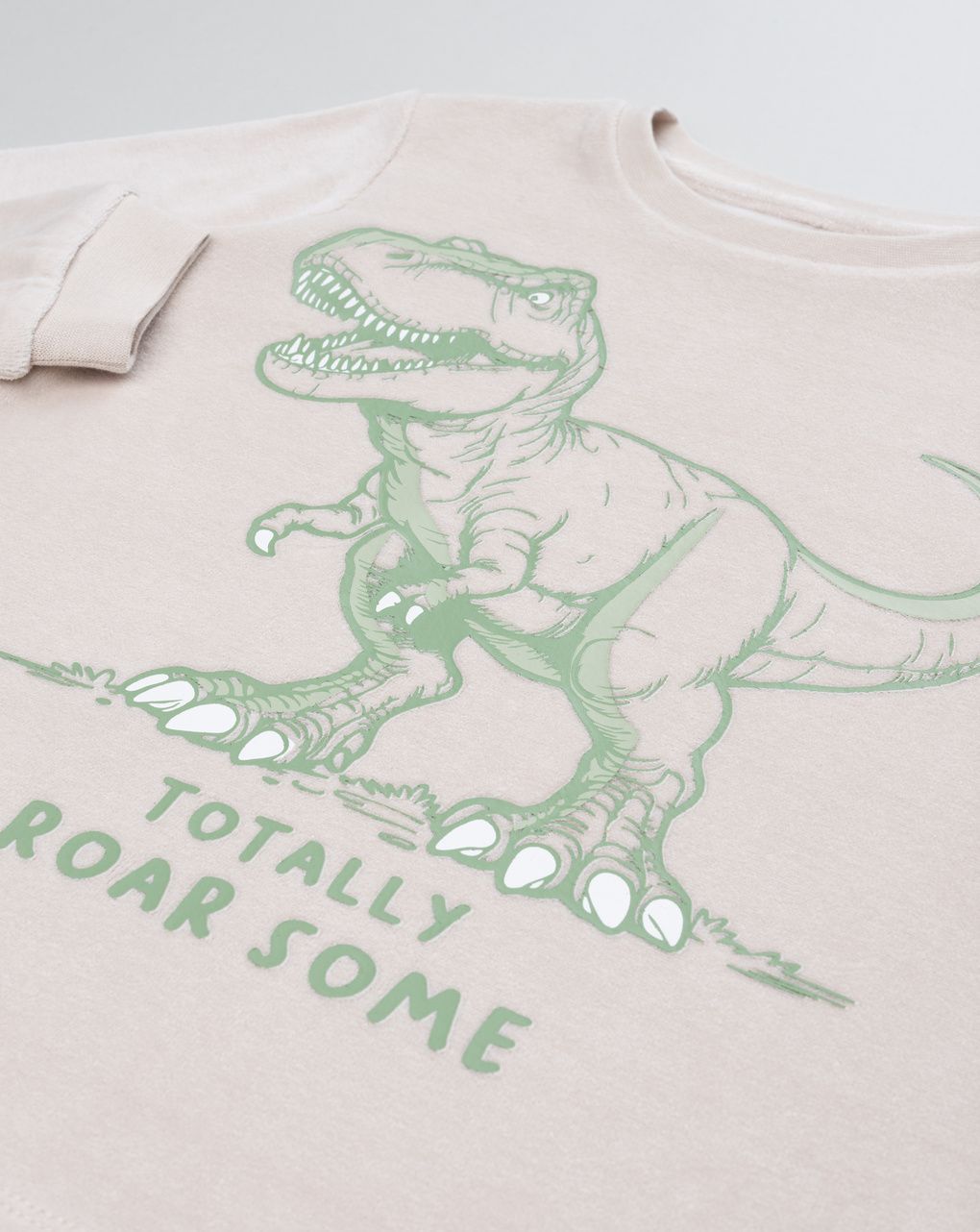 Pigiama ciniglia lungo due pezzi bimbo beige "dino"