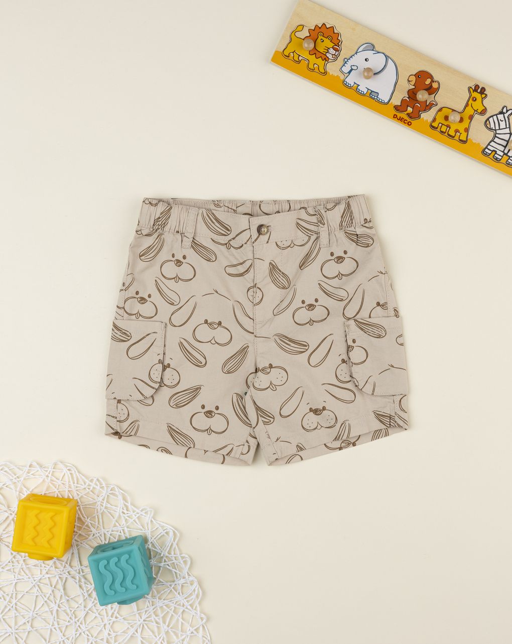 Shorts bimbo marrone stampa allover