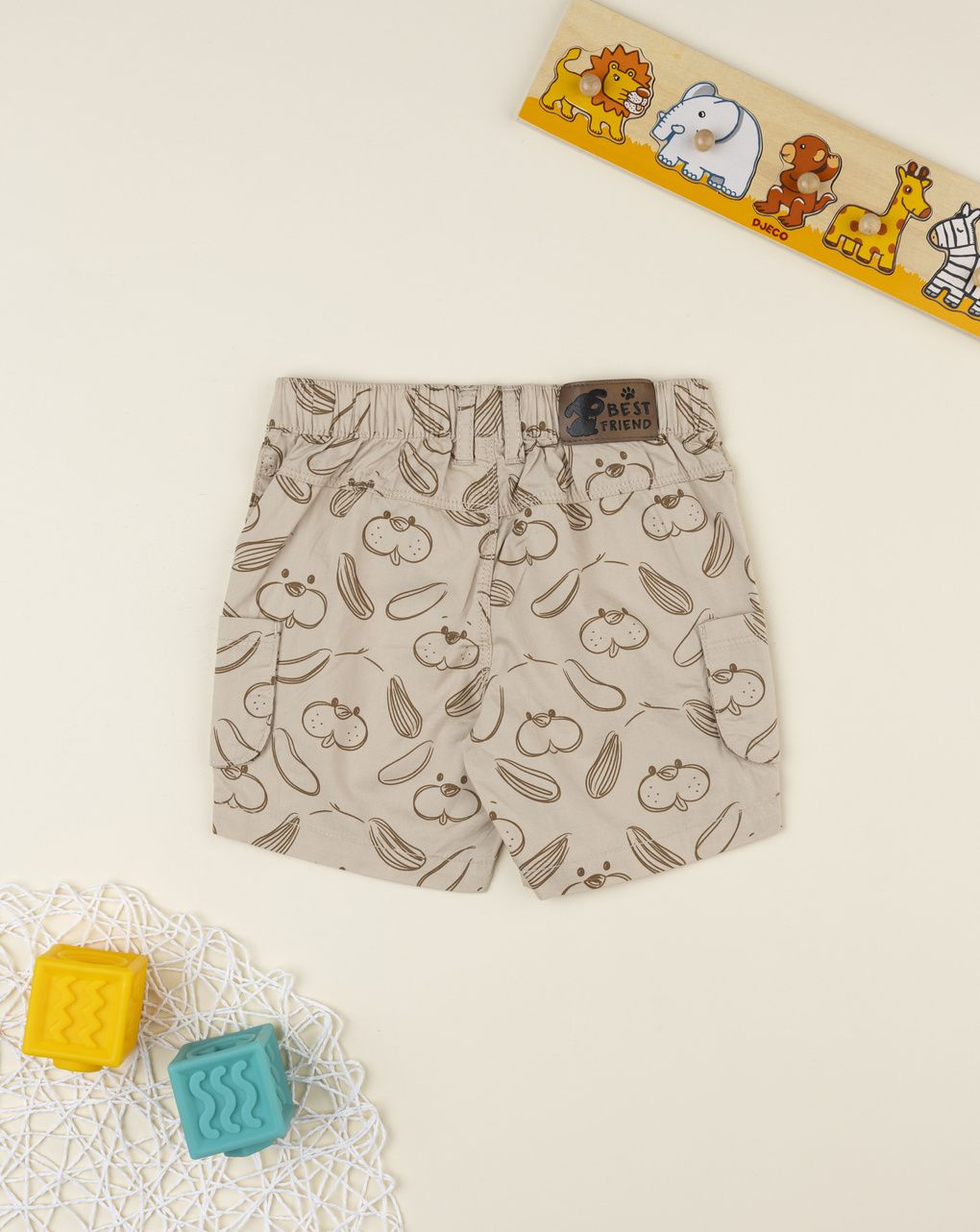 Shorts bimbo marrone stampa allover