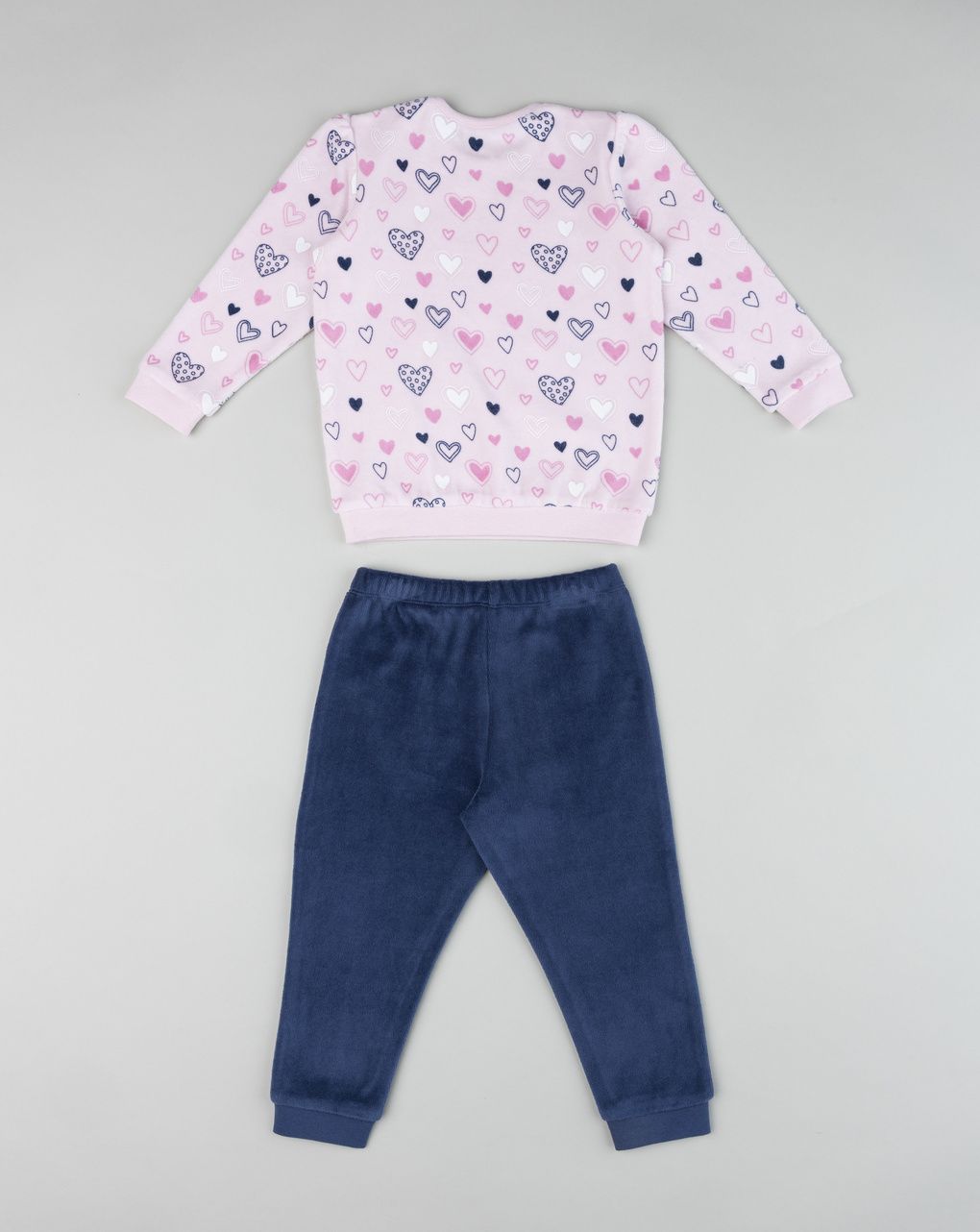 Pigiama ciniglia lungo due pezzi bimba rosa/blu "cuori"