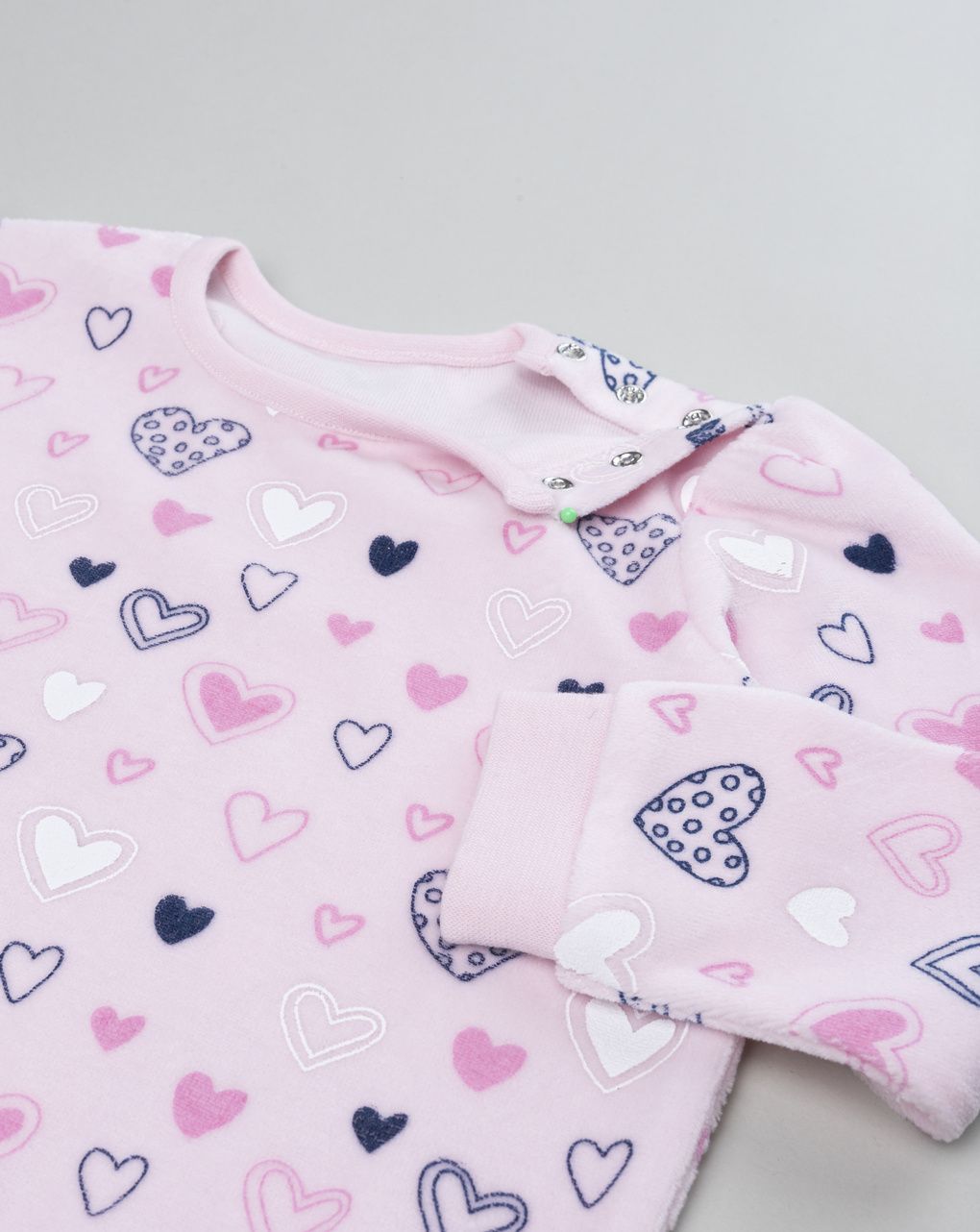 Pigiama ciniglia lungo due pezzi bimba rosa/blu "cuori"