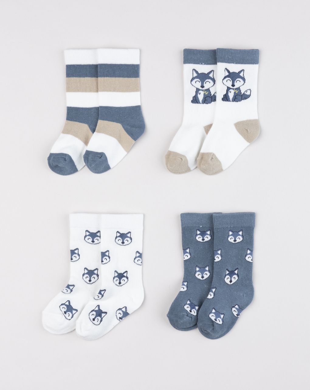 Pack 4 calze gambaletto bambino beige/blu rigate