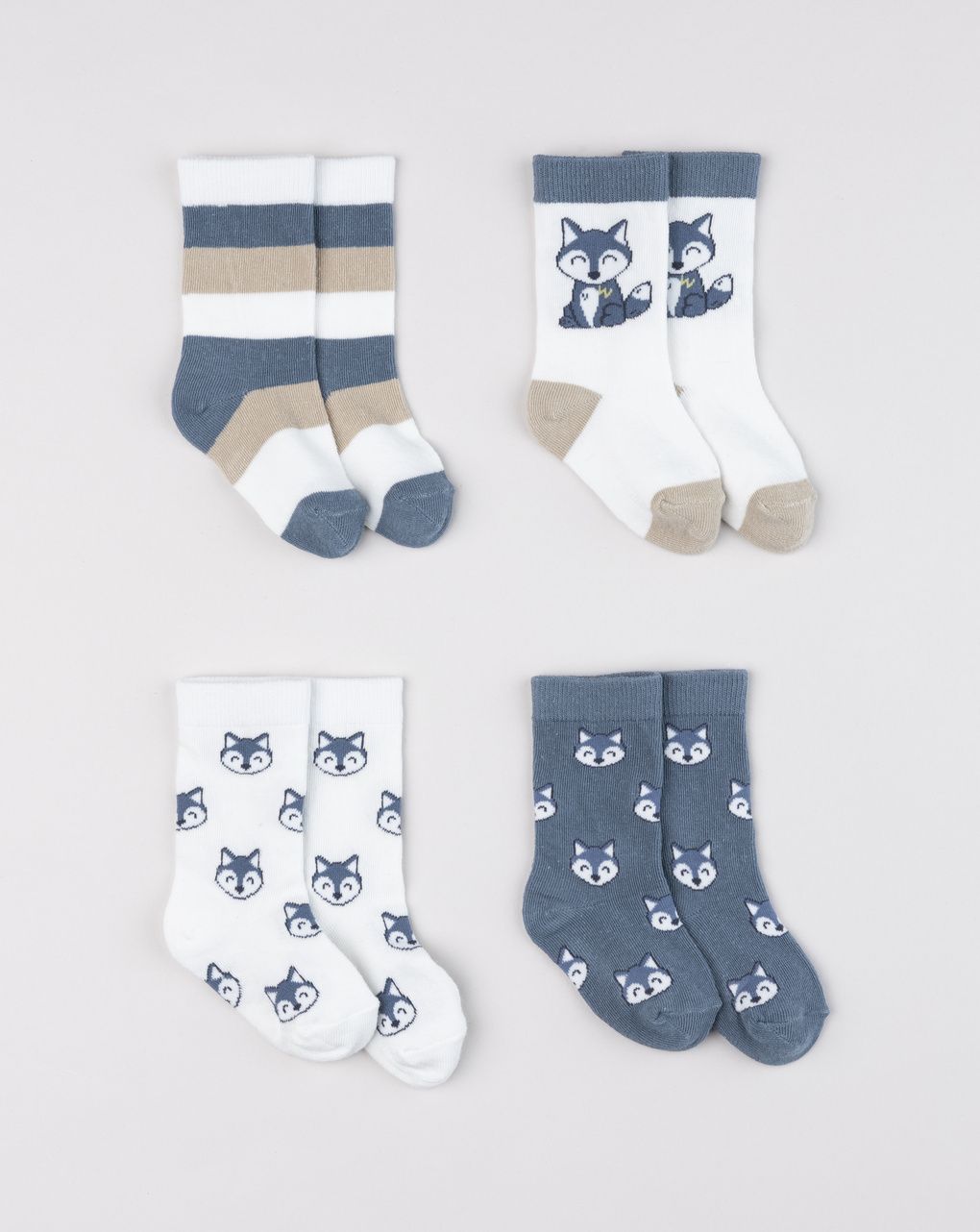 Pack 4 calze gambaletto bambino beige/blu rigate
