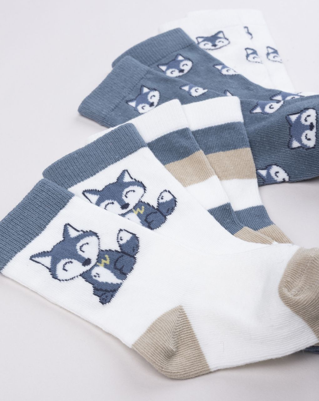 Pack 4 calze gambaletto bambino beige/blu rigate