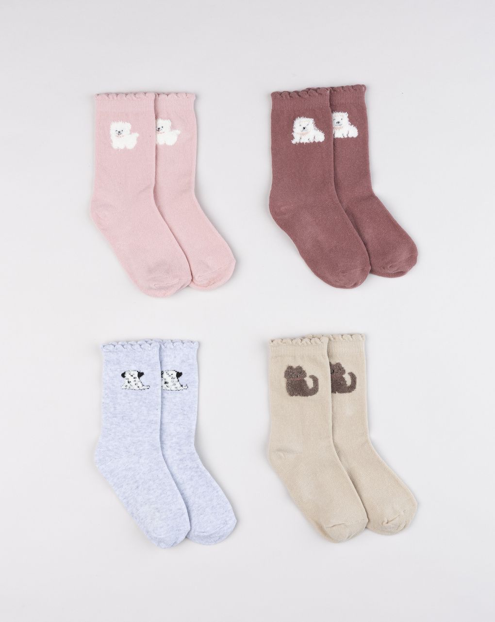 Pack 4 gambaletti bambina con cagnolini ricamati