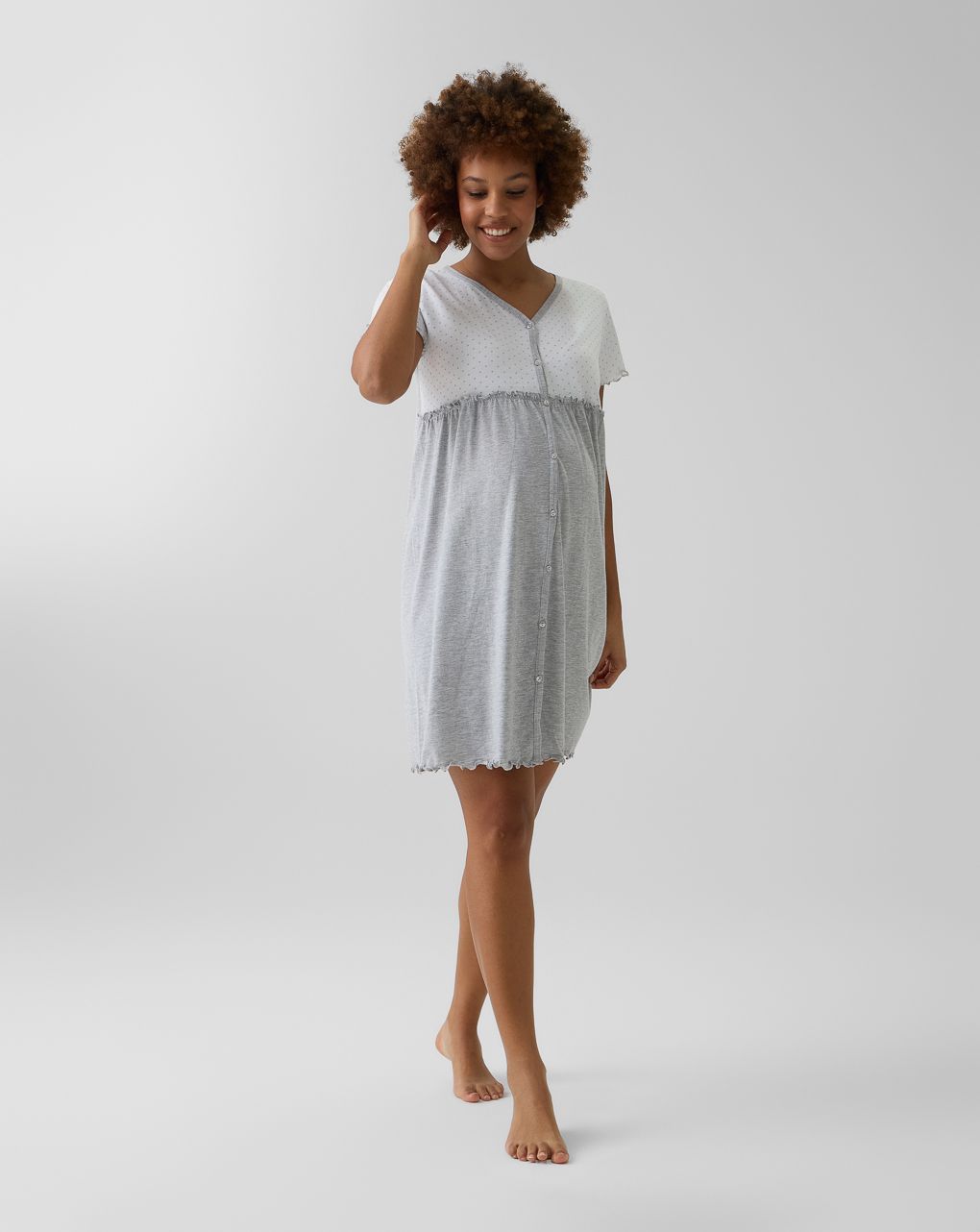 Camicia da notte preparto grigio/bianco