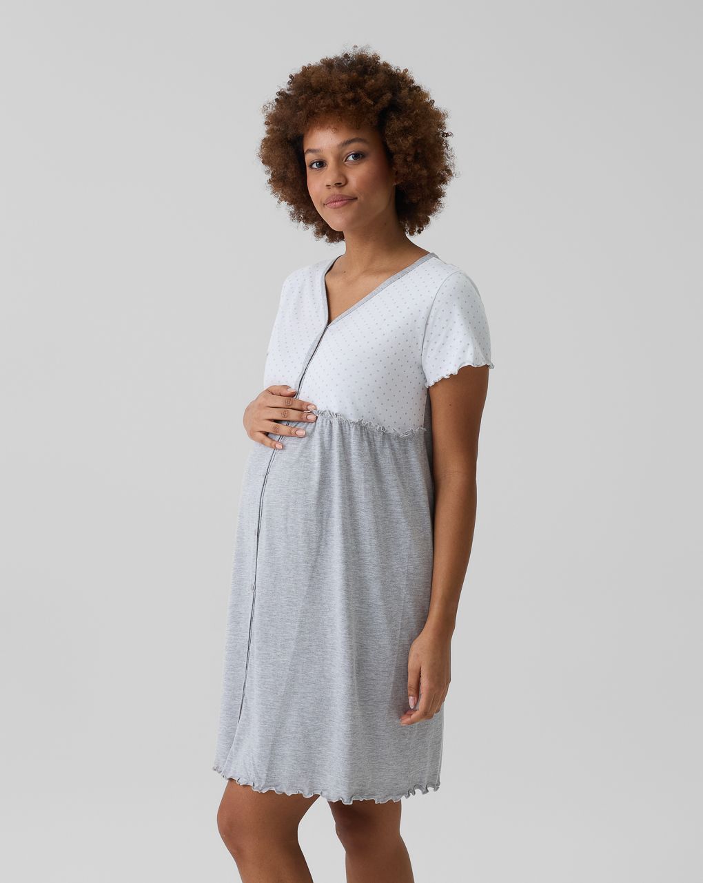 Camicia da notte preparto grigio/bianco