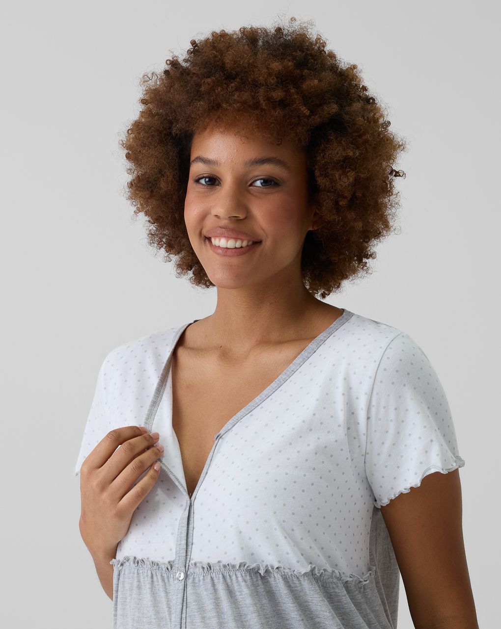 Camicia da notte preparto grigio/bianco