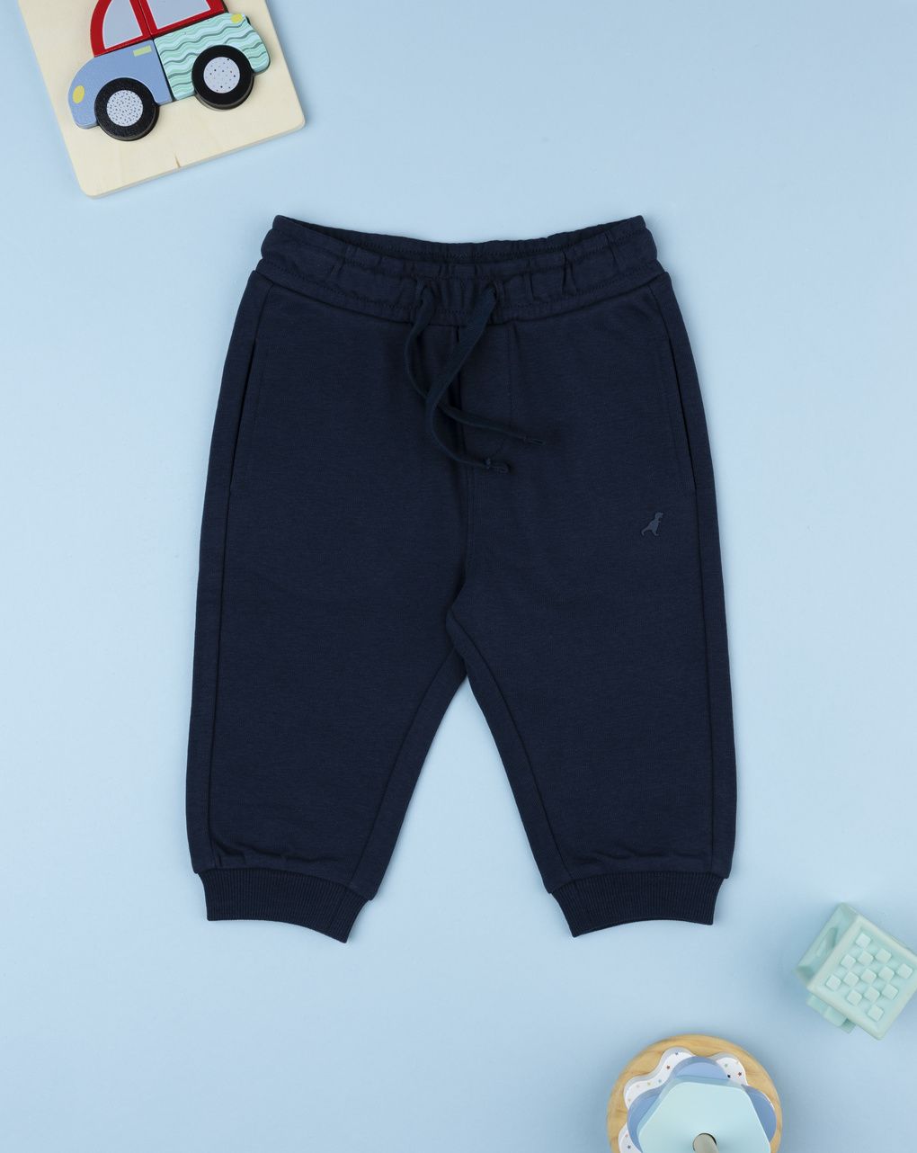 Pantalone french terry bimbo blu scuro con coulisse