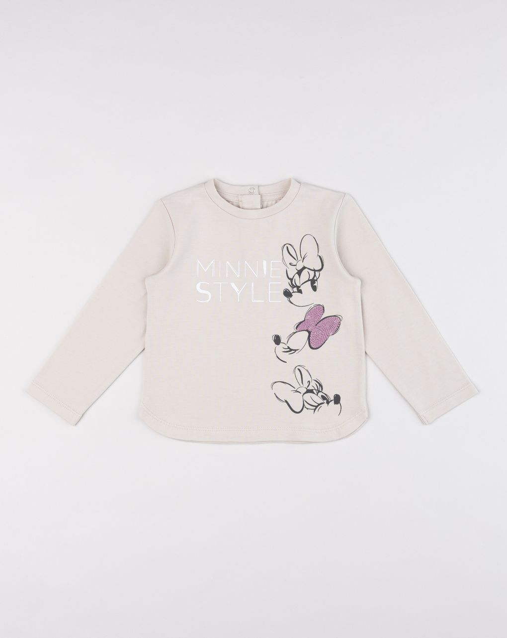 T-shirt bimba maniche lunghe minnie beige con bottoni