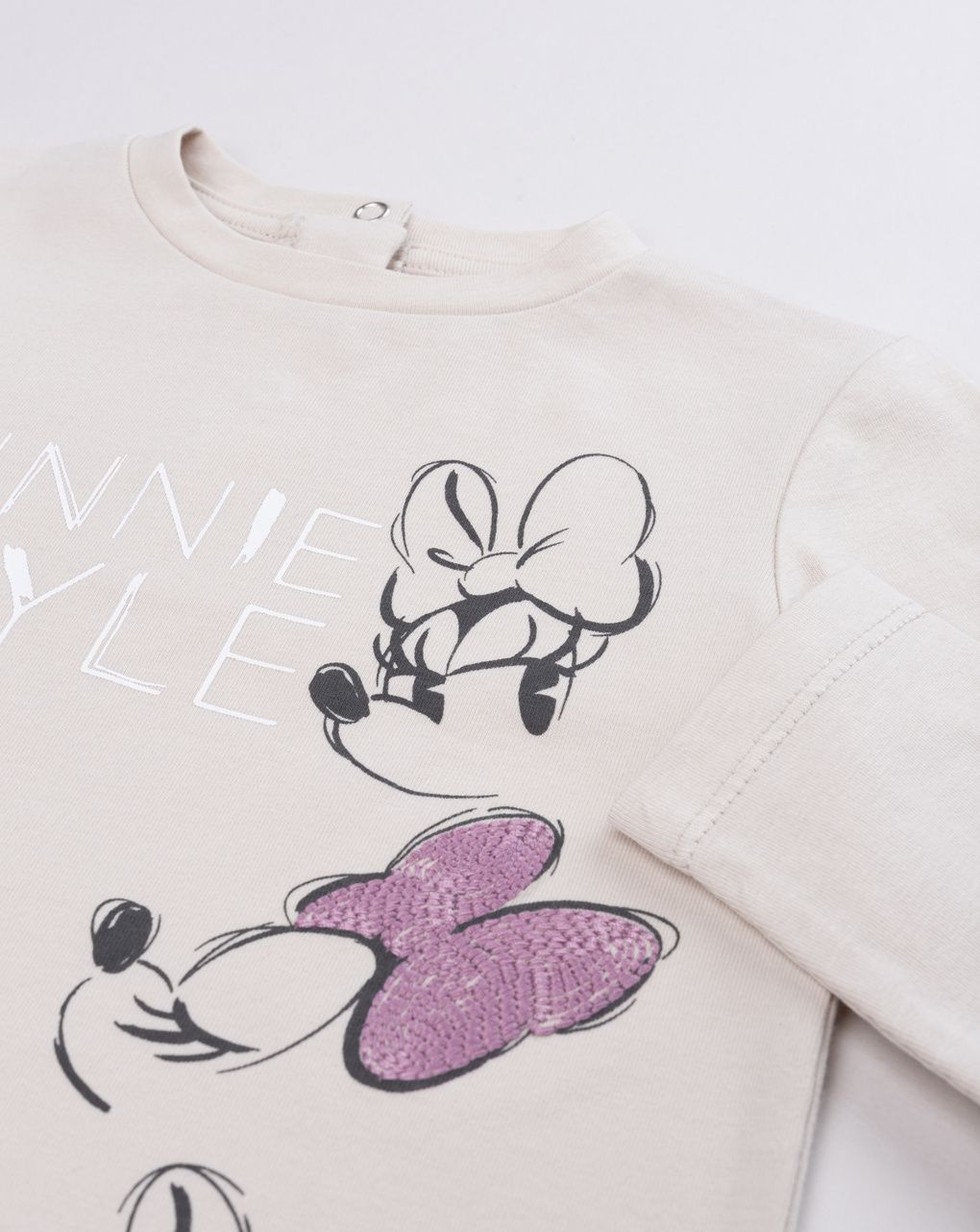 T-shirt bimba maniche lunghe minnie beige con bottoni