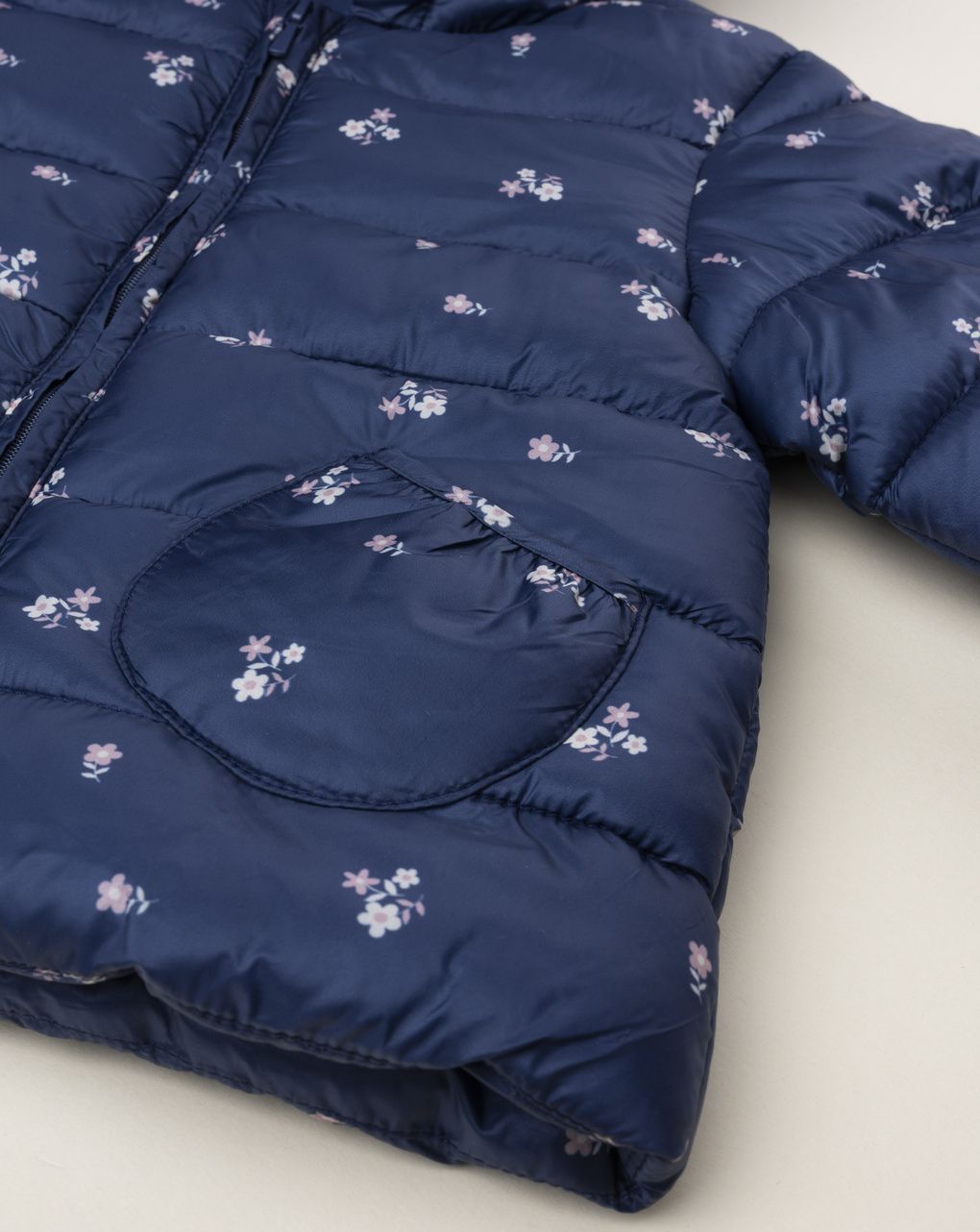 Giacca bimba blu con cappuccio e fiorellini allover