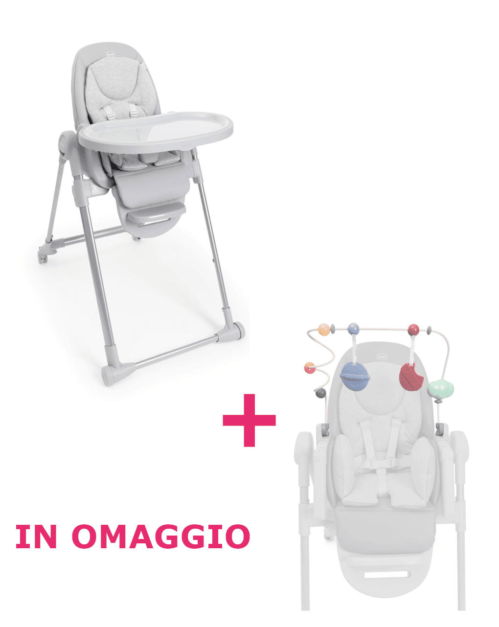 Seggiolone polly armonia steel + centro attività rainbow in omaggio - chicco