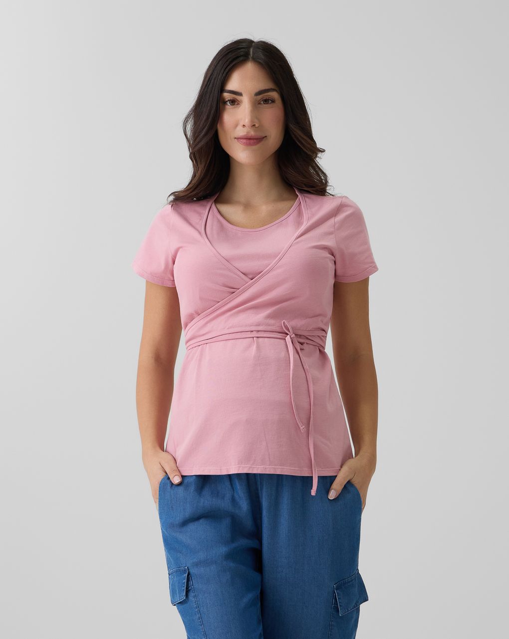 T-shirt allattamento con incrocio a portafoglio rosa