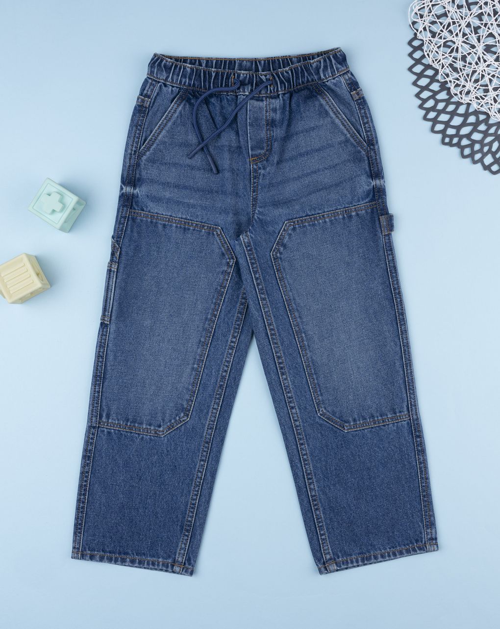 Pantalone lungo bambino denim con elastico in vita