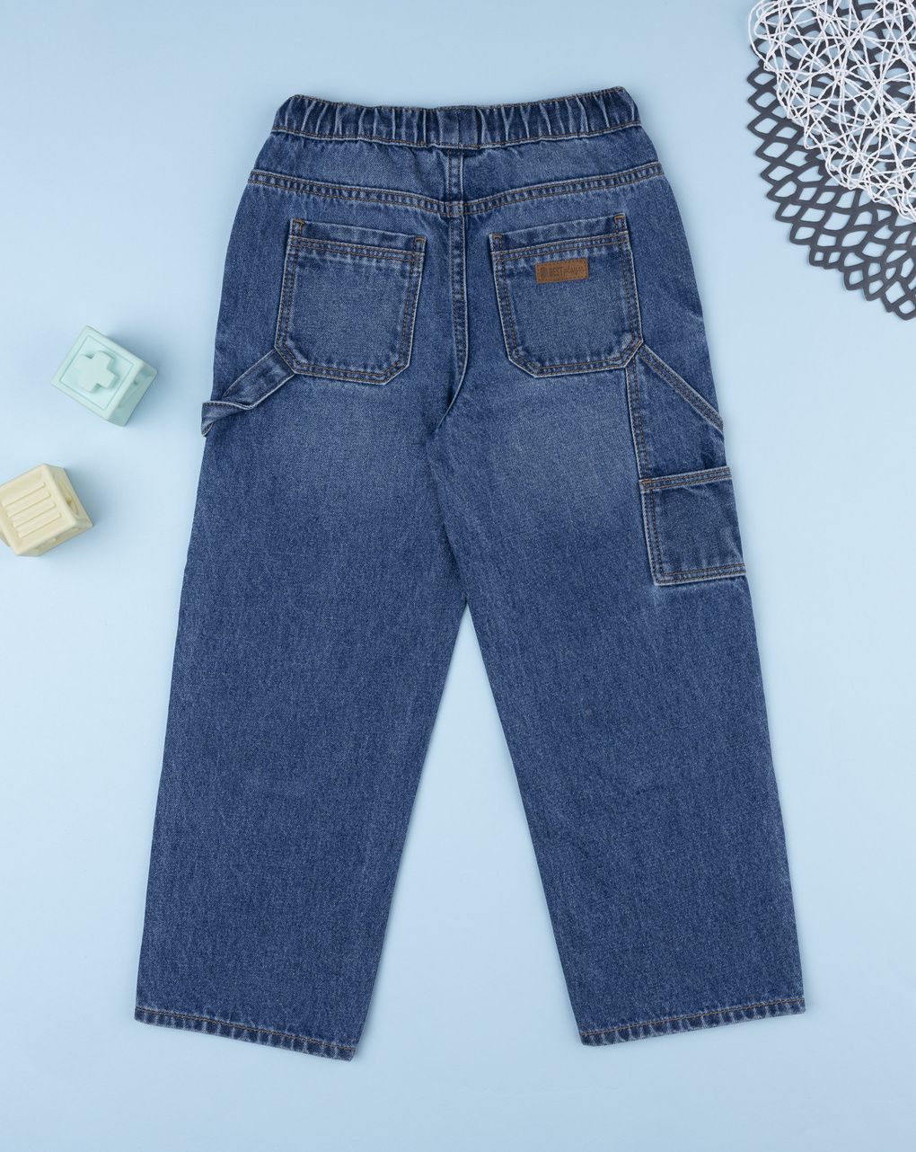 Pantalone lungo bambino denim con elastico in vita