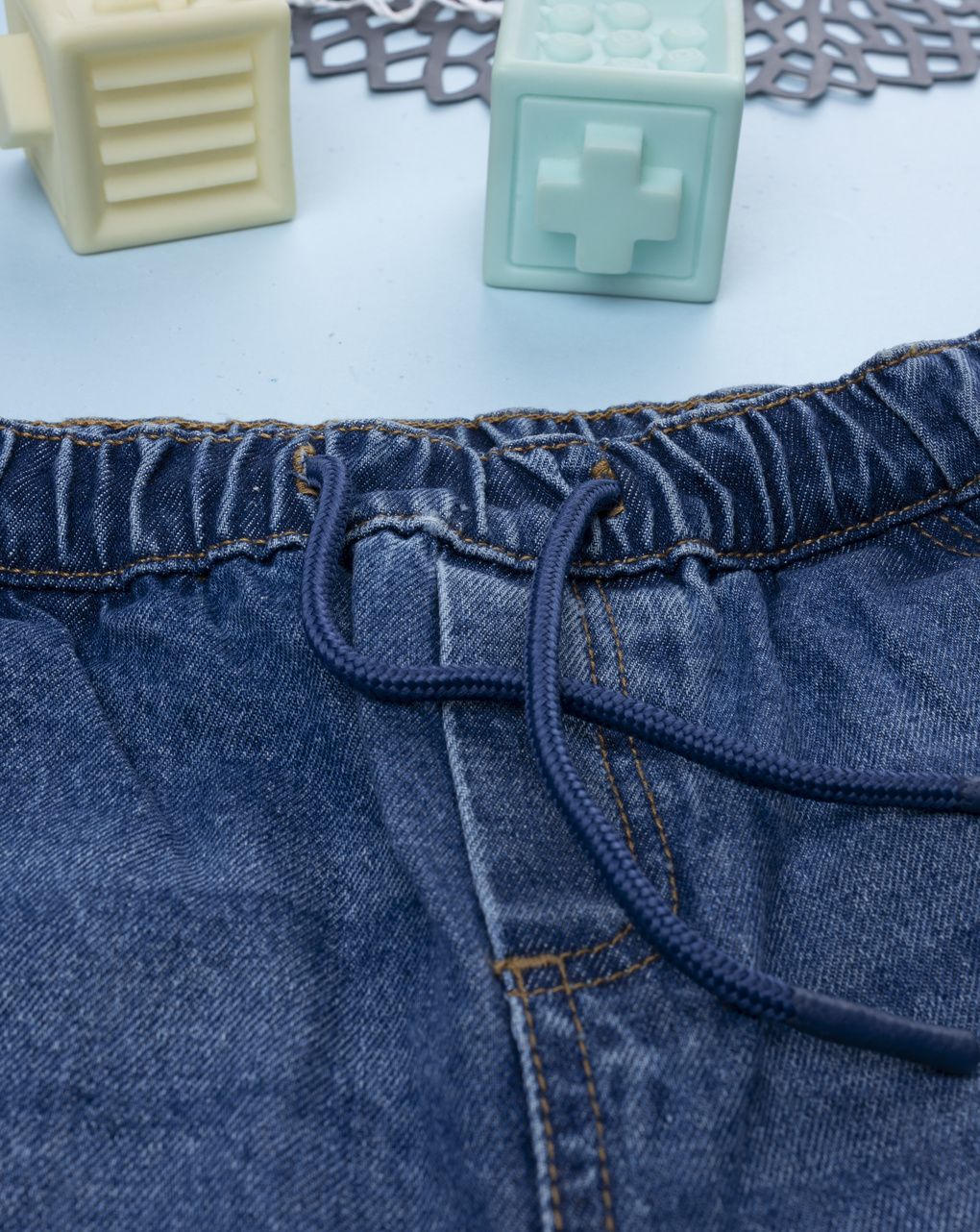 Pantalone lungo bambino denim con elastico in vita