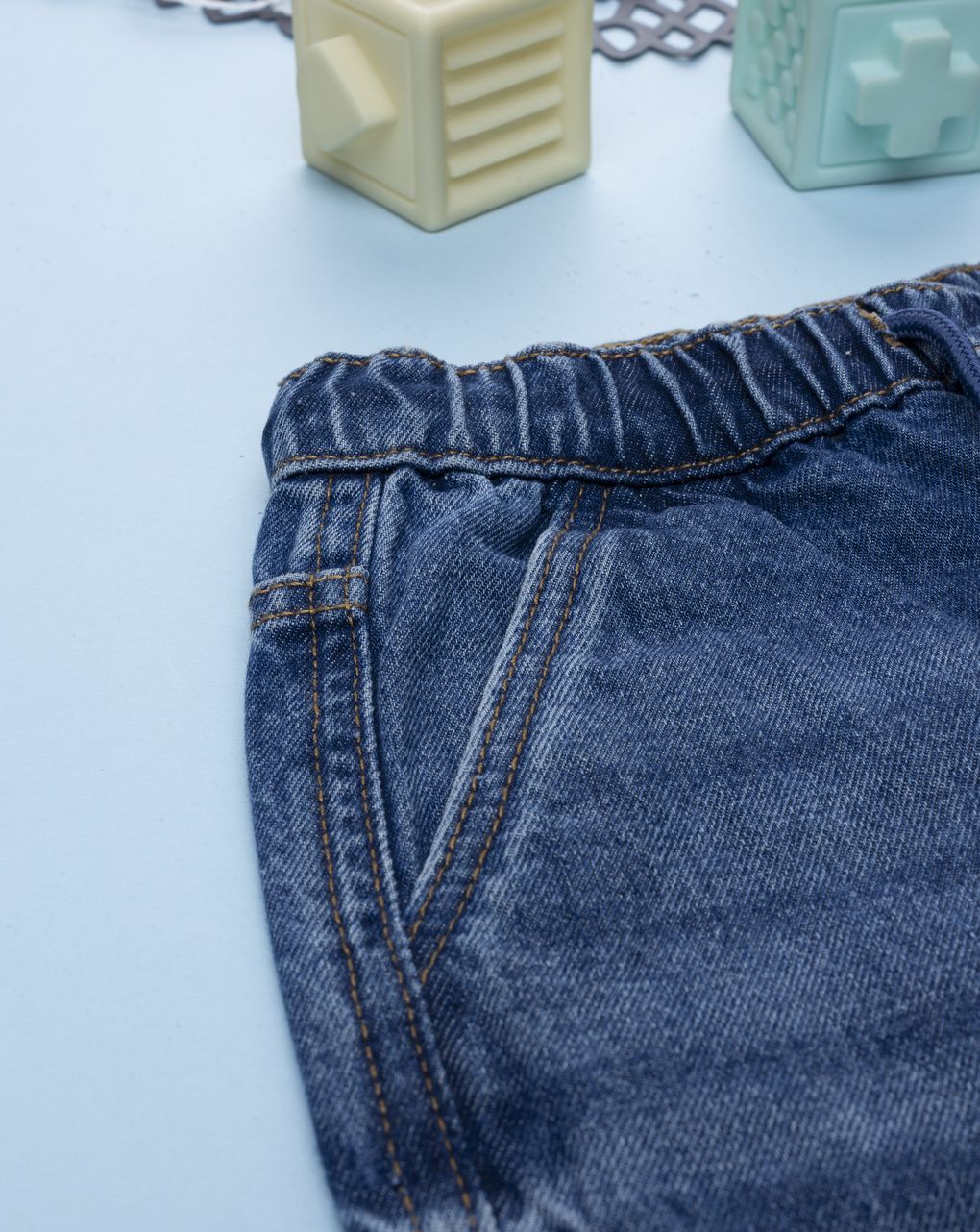Pantalone lungo bambino denim con elastico in vita