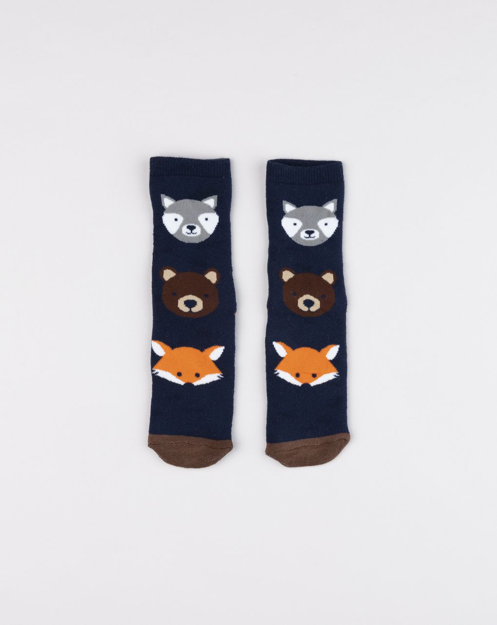 Calze antiscivolo bimbo blu/marrone animali del bosco