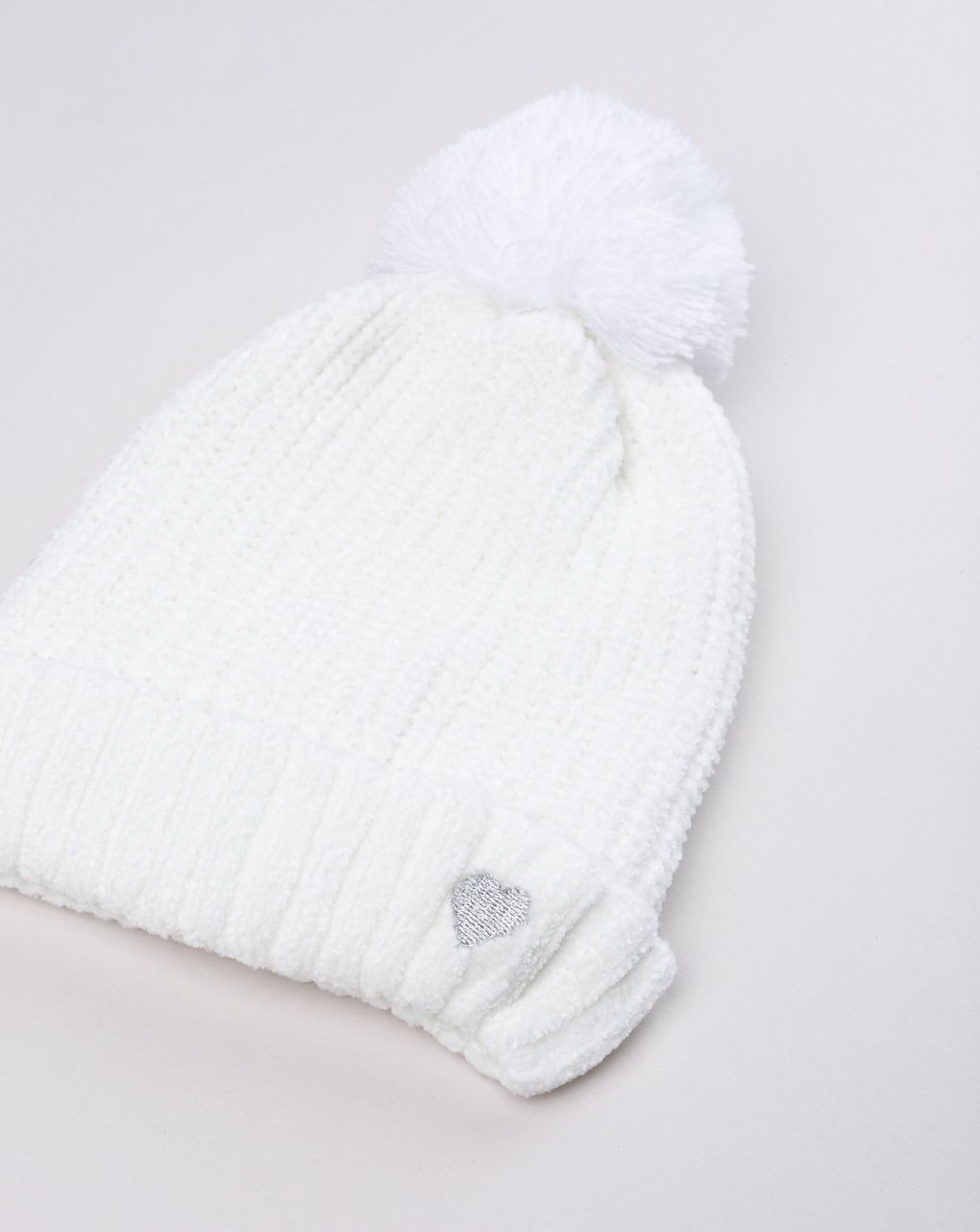 Berretto bambina in ciniglia bianco con pon pon