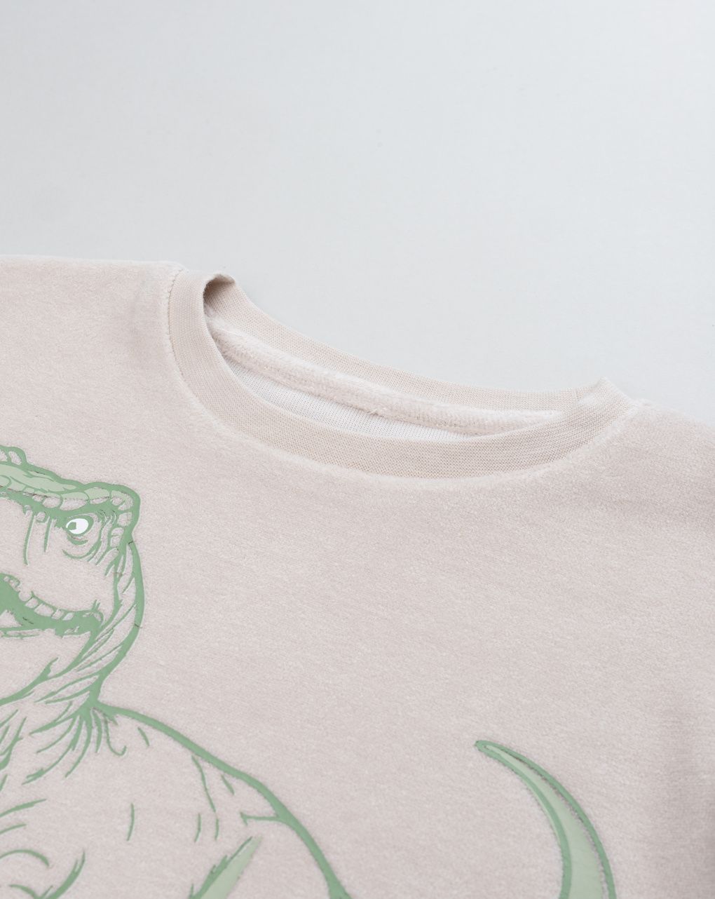 Pigiama ciniglia lungo due pezzi bimbo beige "dino"