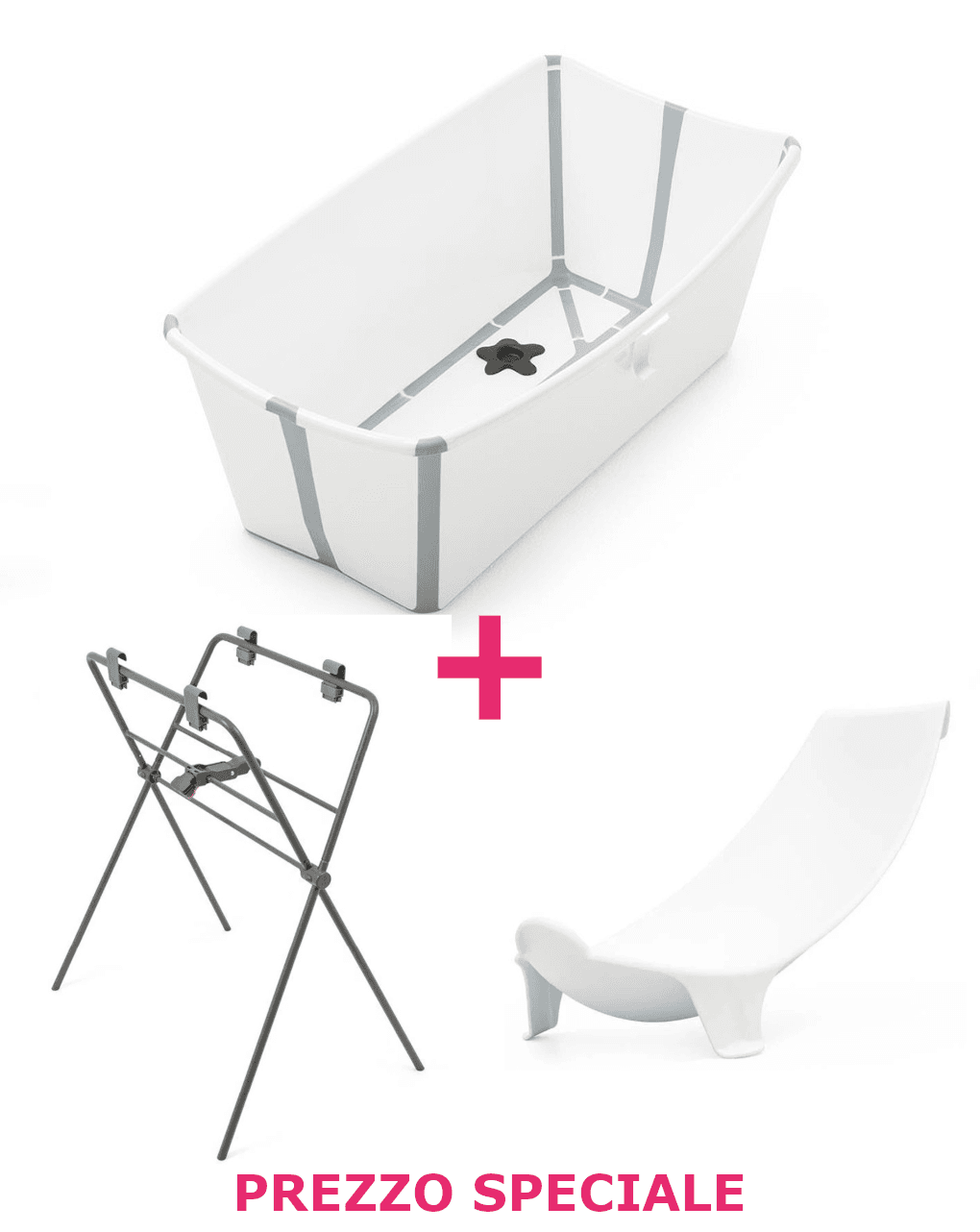 Flexi bath bianca + supporto per flexi e neonato a un prezzo speciale - stokke®