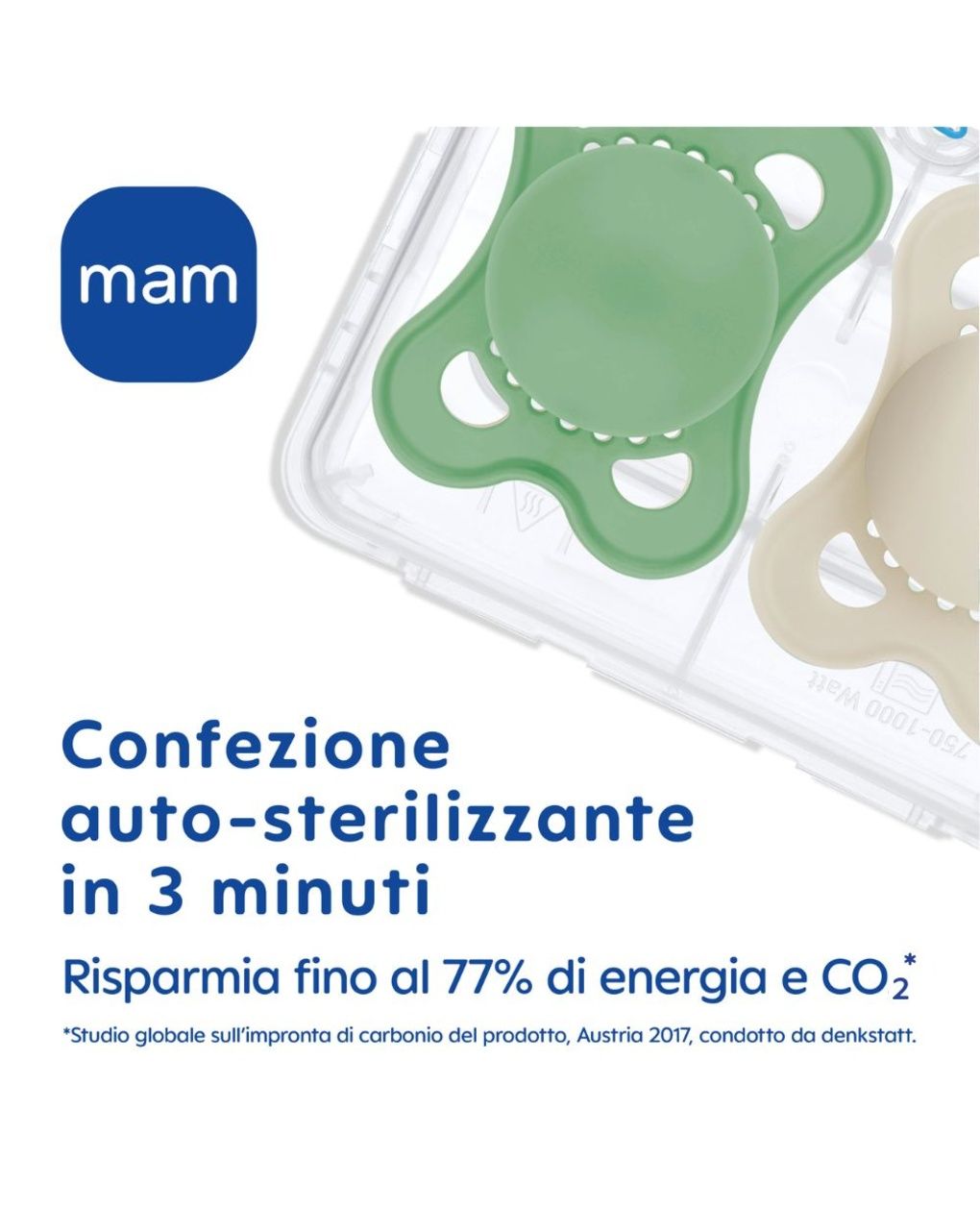 Mam original start succhietto 0-2 mesi (set da 2), ciuccio mam 0-2 mesi con tettarella ortodontica in silicone, neutro