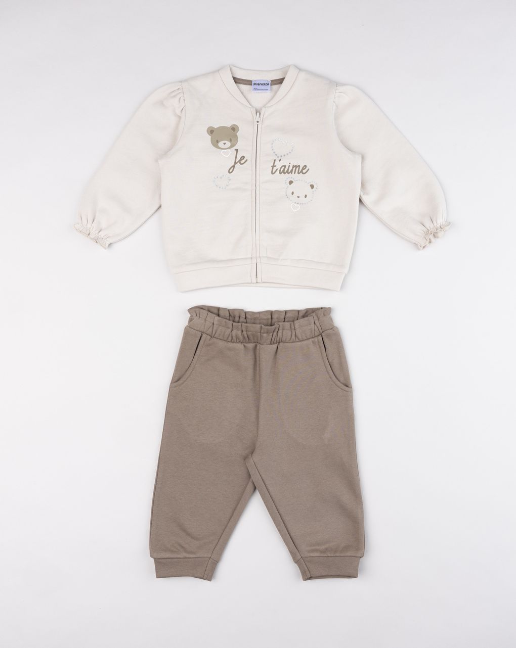 Completo jogging bimba due pezzi beige/marrone orsetti