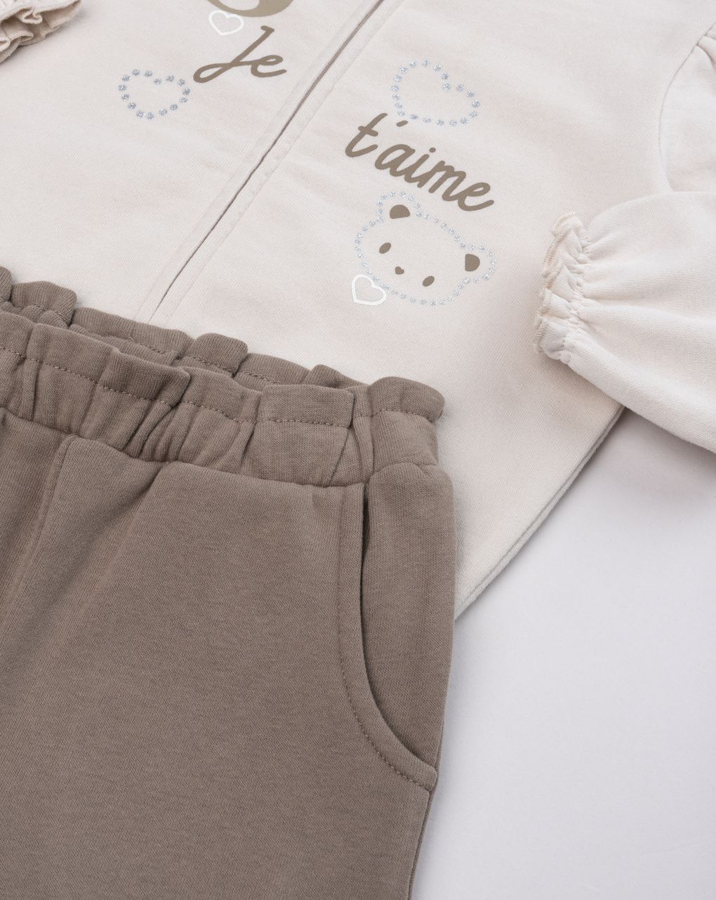 Completo jogging bimba due pezzi beige/marrone orsetti