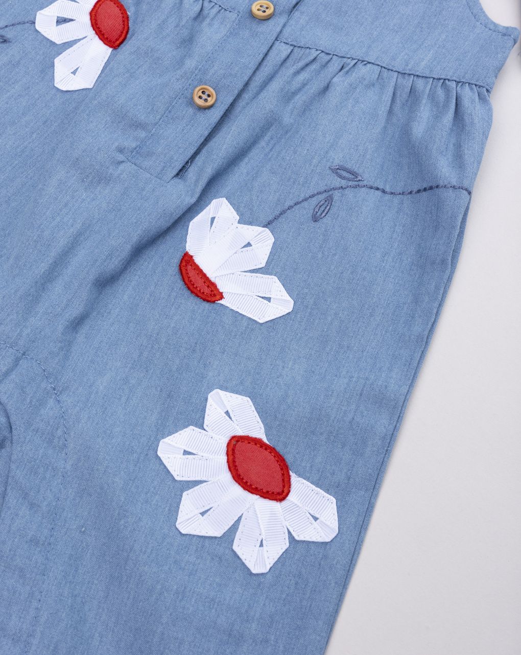 Salopette bimba denim leggero con ricami