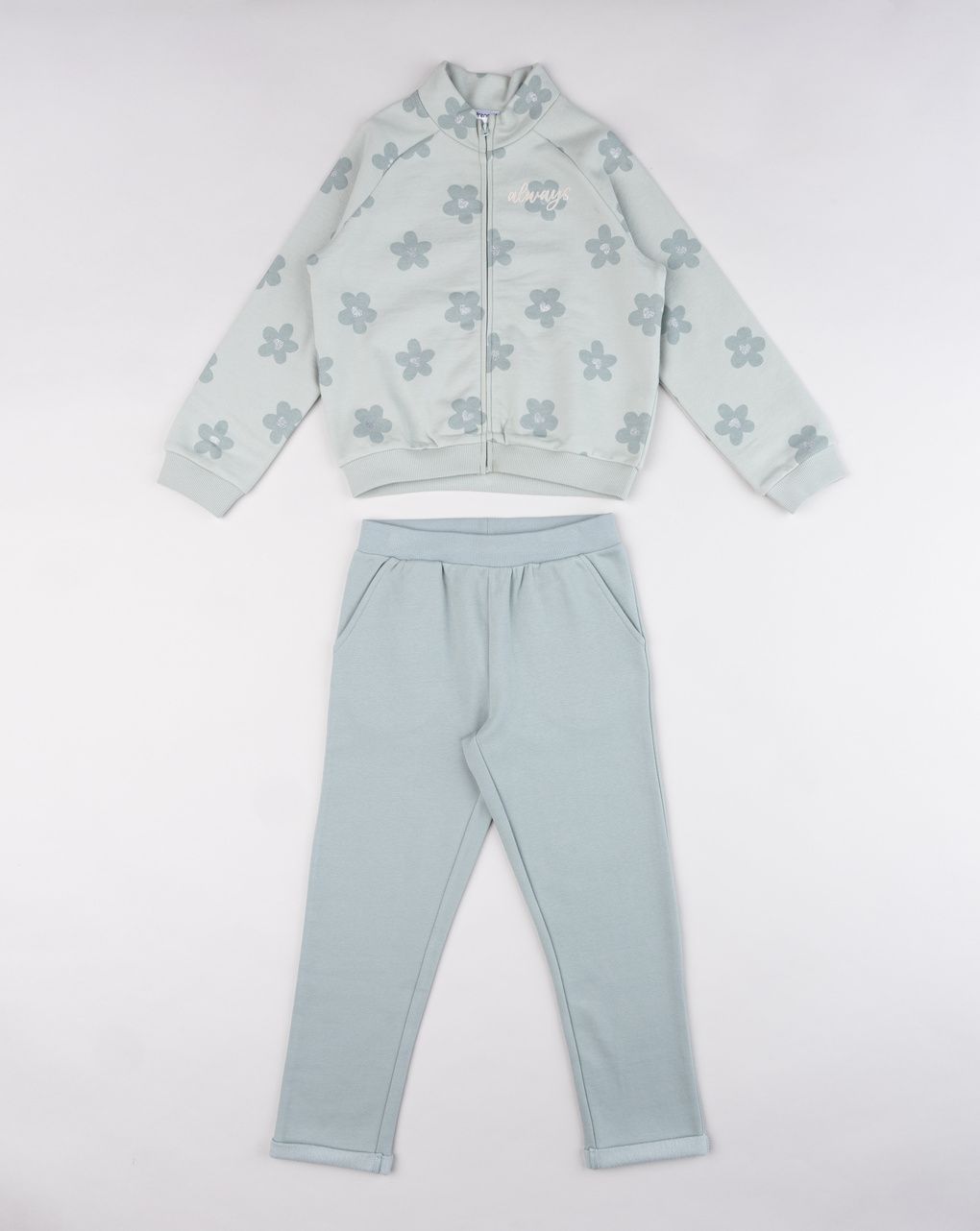 Tuta sportiva bambina verde margherite allover