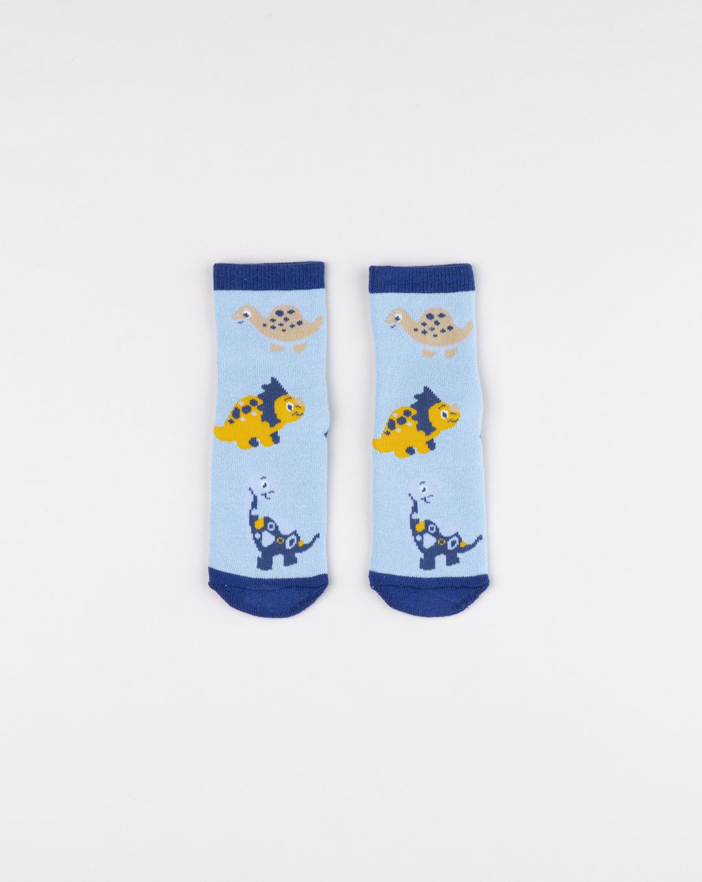 Calze antiscivolo bimbo azzurre con dinosauri