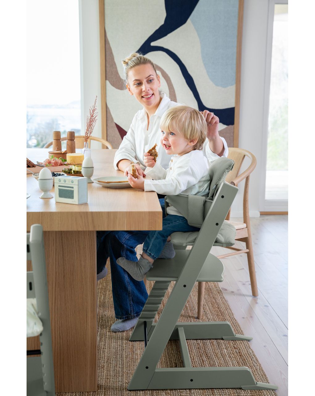 Pack seggiolone tripp trapp® con set per neonato - kit glacier green - stokke