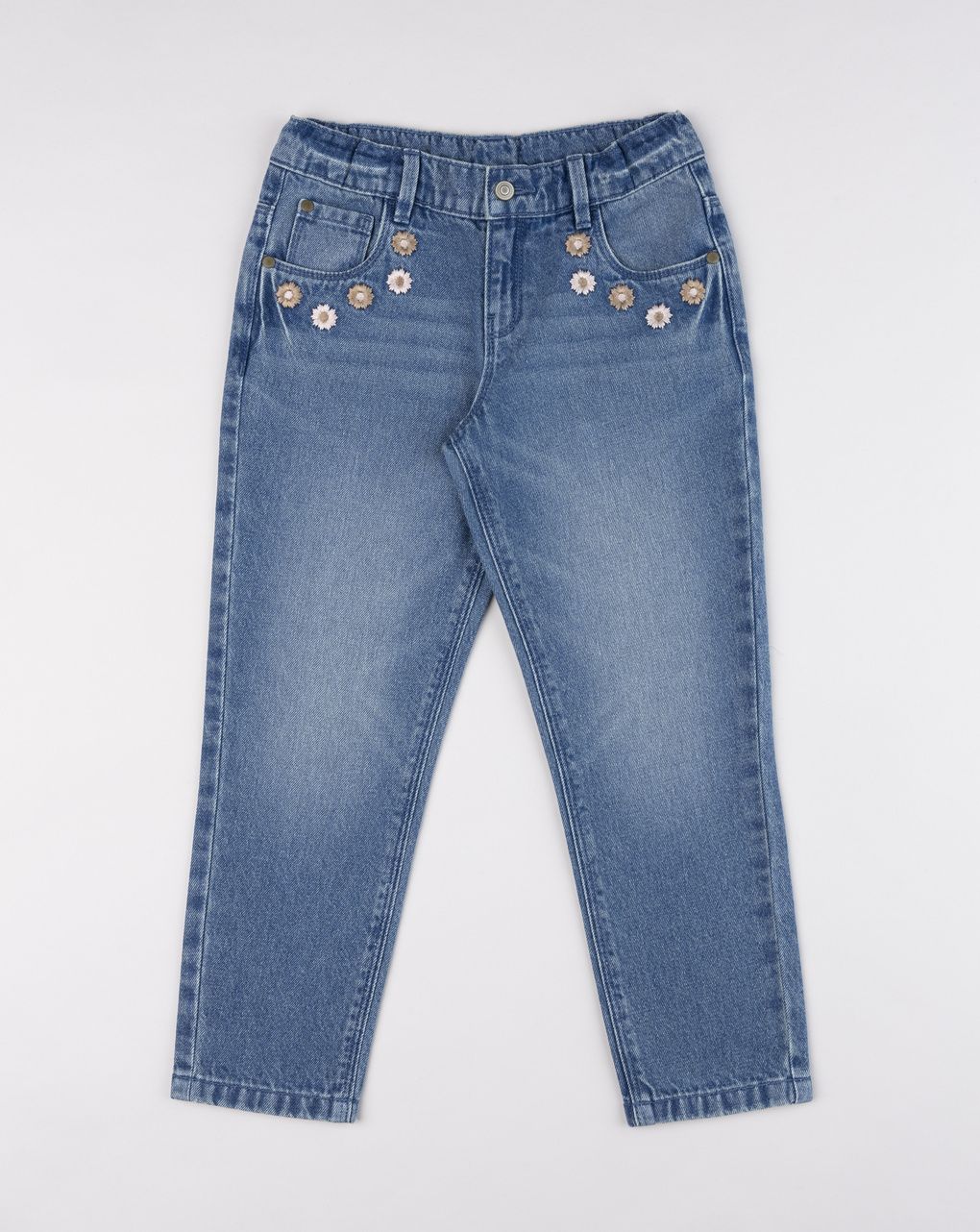 Pantaloni denim bambina blu con ricamo