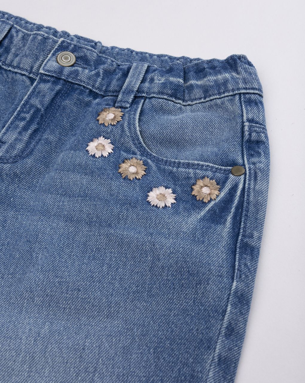 Pantaloni denim bambina blu con ricamo