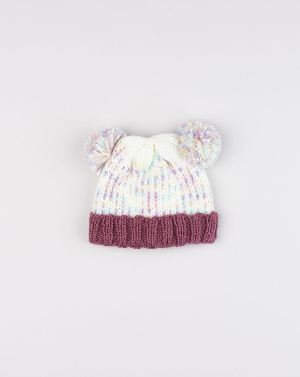 Berretto multicolor bimba con doppio pon pon