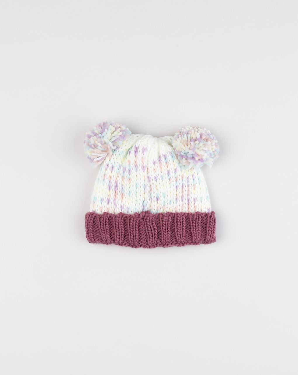 Berretto multicolor bimba con doppio pon pon