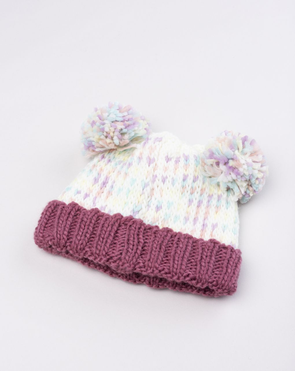 Berretto multicolor bimba con doppio pon pon