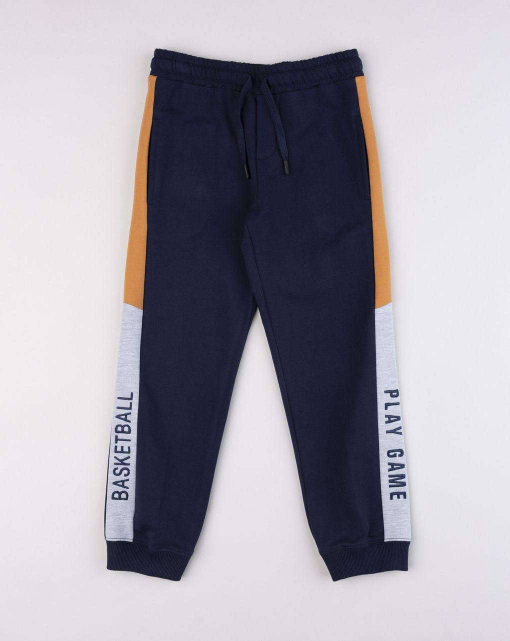 Pantaloni bambino blu garzati con bande laterali